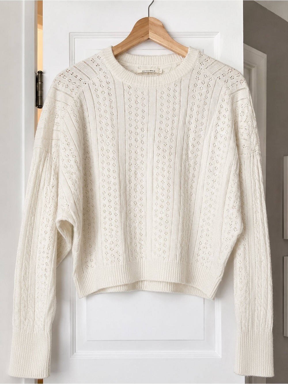 James Street Co Pointelle Sweater White Cream Size Small EUC